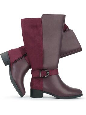 Women's Burgundy Thermoplastic Elastomers Wide Calf Side Zipper Knee High Boots